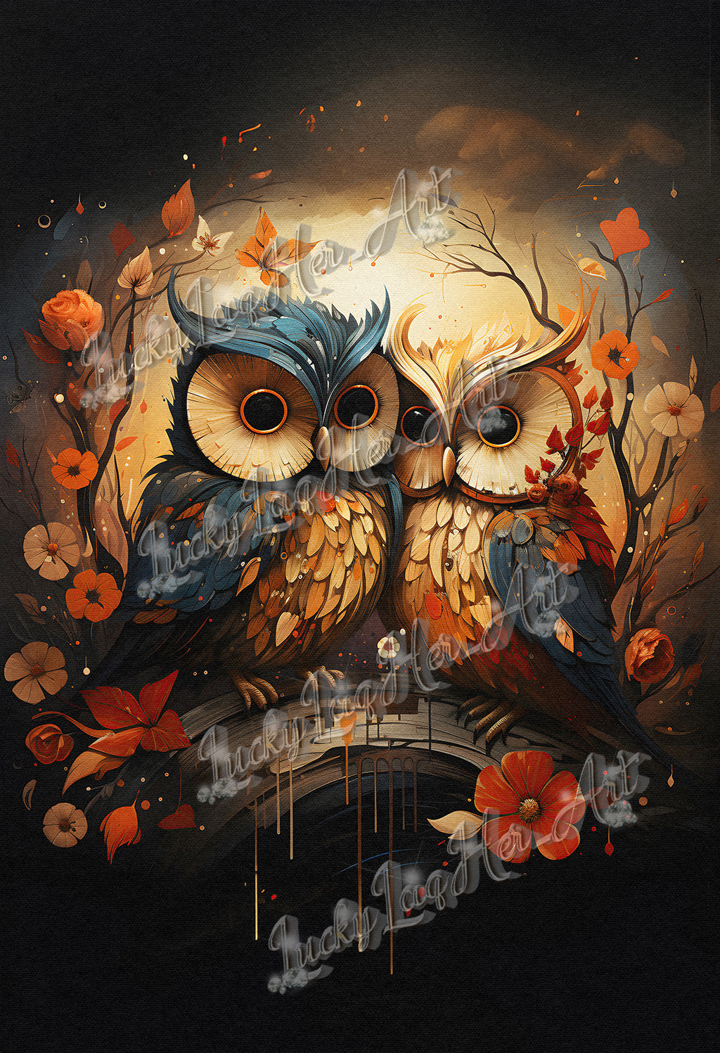 Autumn Owls Wall Art v2 - Canvas Texture