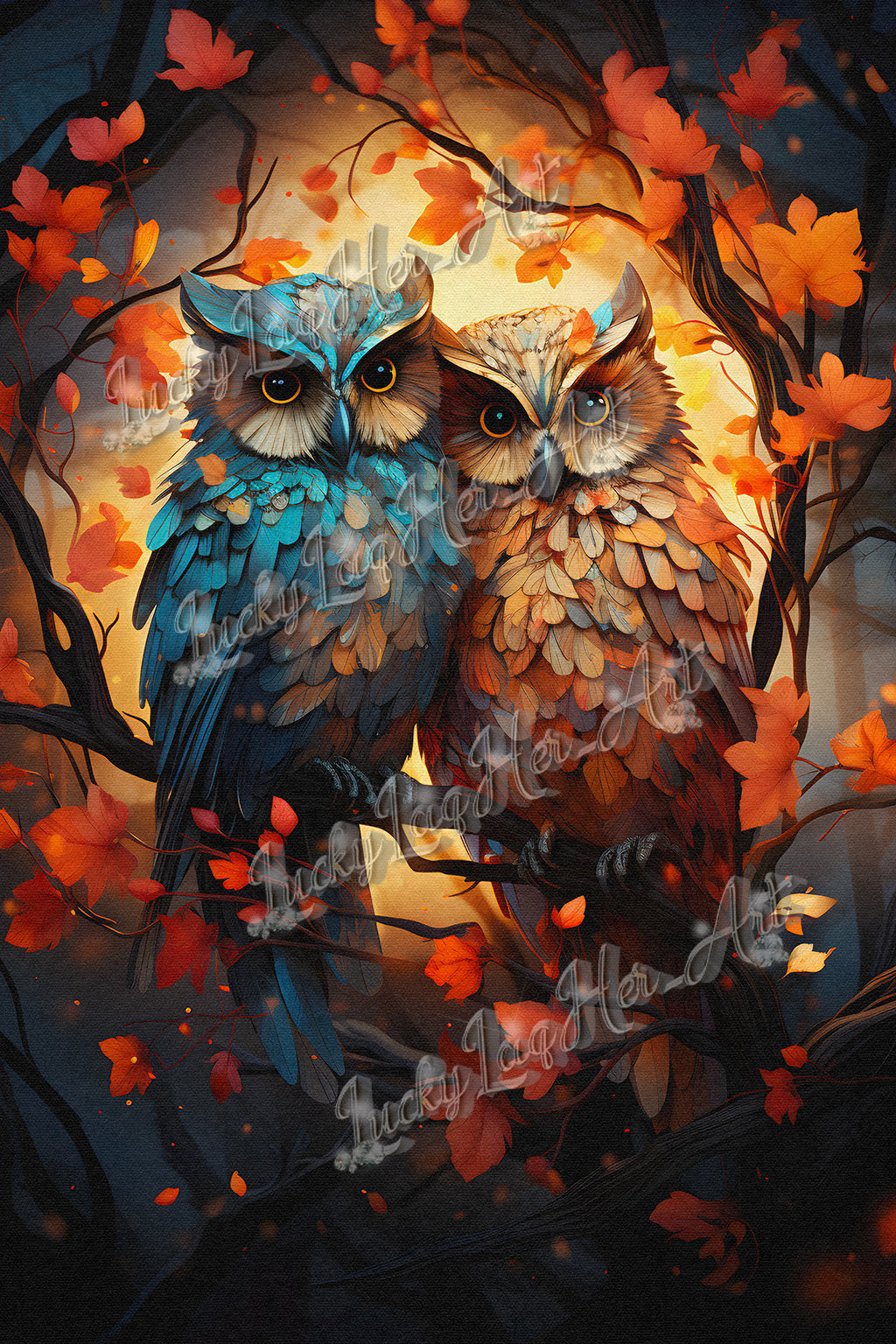 Autumn Owls Wall Art v3 - Canvas Texture