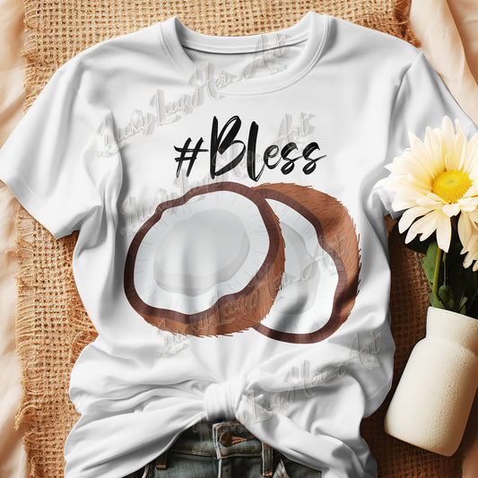 Embrace tropical vibes with our #Bless Coconut Vibes T-Shirt for Black Women. Featuring a vibrant coconut graphic and empowering hashtag, this comfy tee is perfect for any casual occasion. Available in multiple sizes, it's a unique addition to your wardrobe. Shop now and spread positive vibes!