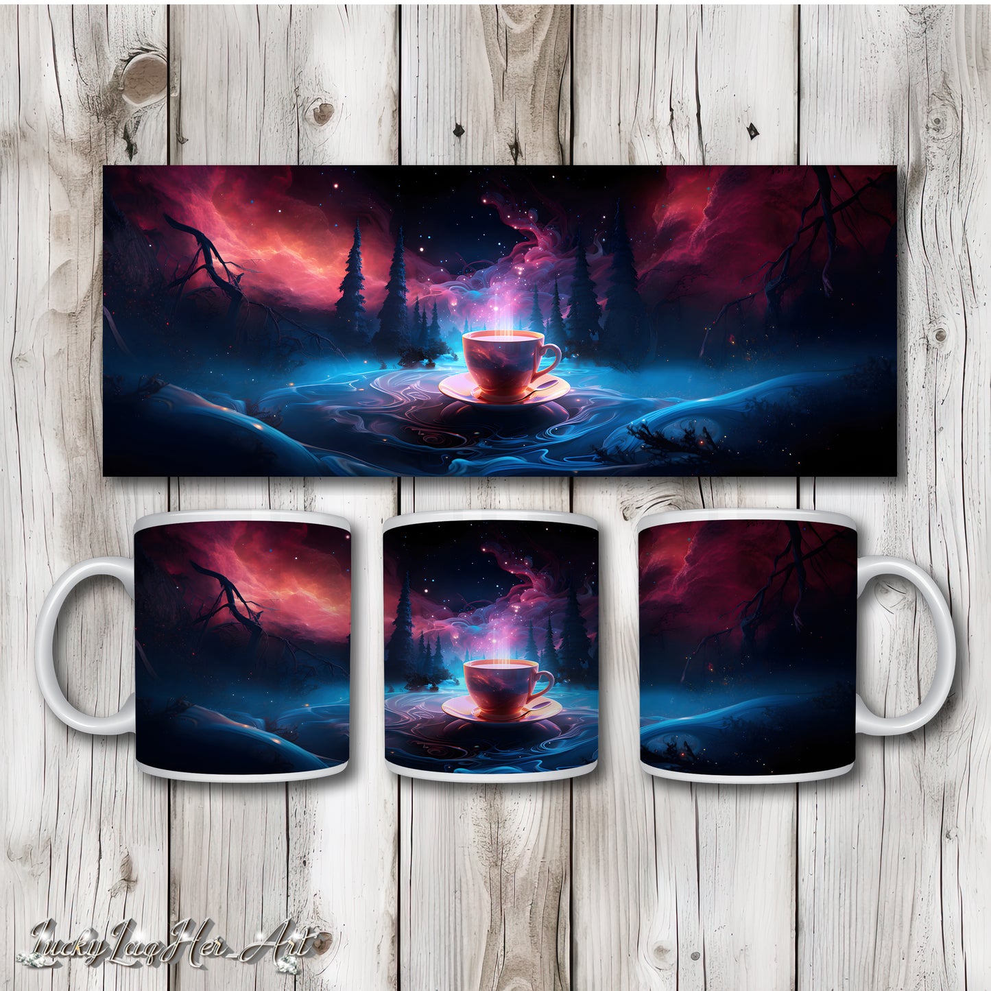 Cosmic Coffee Cups Mug Wrap v3 - 11oz