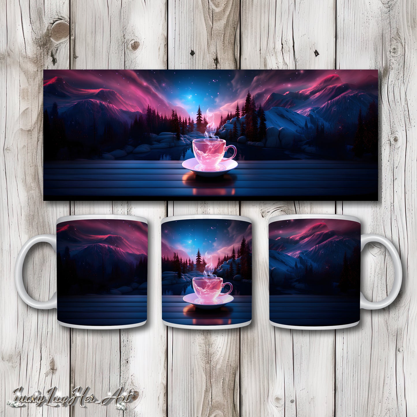 Cosmic Coffee Cups Mug Wrap v4 - 11oz