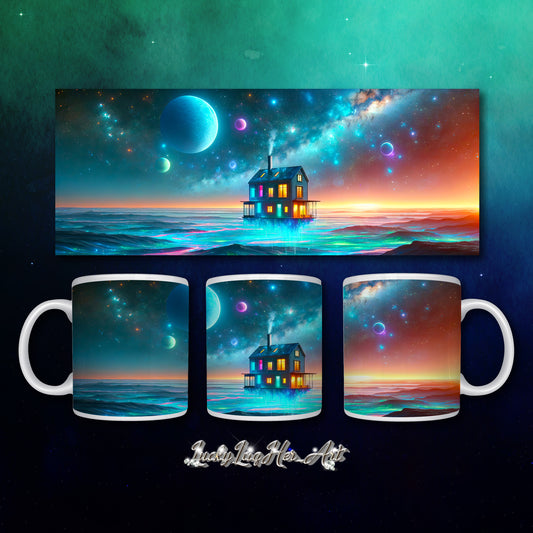 Cosmic Sanctuary: Interstellar Abode Amidst Nebulae - Mug Wrap v1 - 11oz