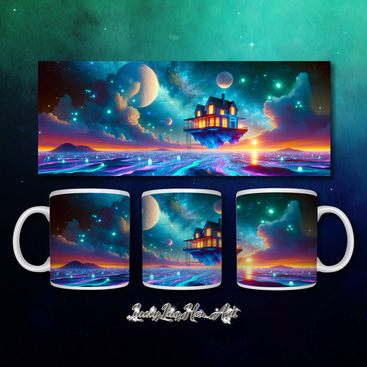 Cosmic Sanctuary: Interstellar Abode Amidst Nebulae - Mug Wrap v2 - 11oz