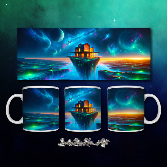 Cosmic Sanctuary: Interstellar Abode Amidst Nebulae - Mug Wrap v3 - 11oz