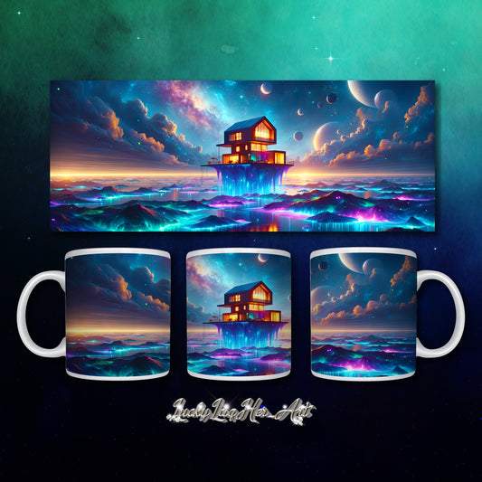 Cosmic Sanctuary: Interstellar Abode Amidst Nebulae - Mug Wrap v4 - 11oz