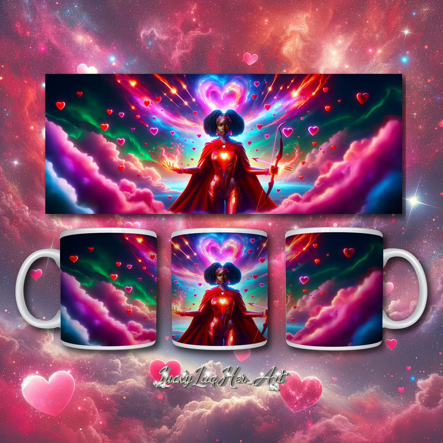 Heartstring Archer - Cosmic Love Cupid Coffee Mug - v11 - 11oz