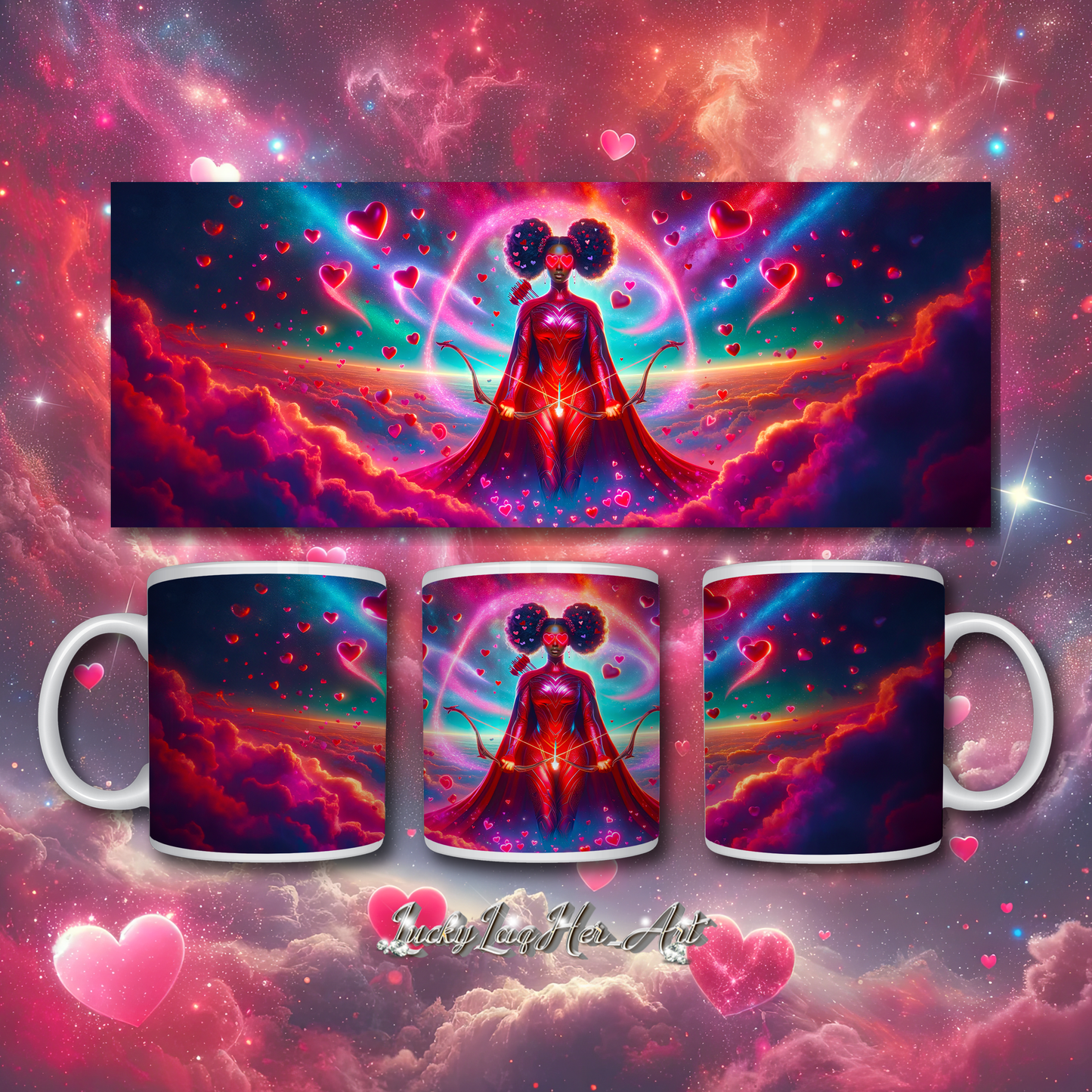 Heartstring Archer - Cosmic Love Cupid Coffee Mug - v12 - 11oz