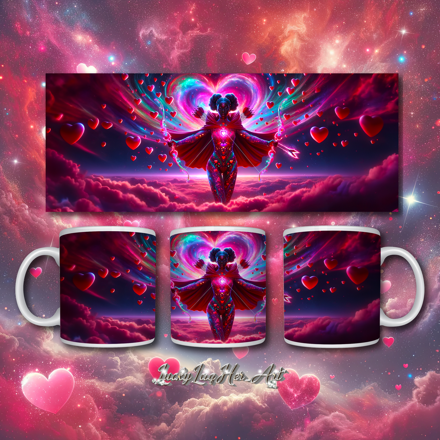 Heartstring Archer - Cosmic Love Cupid Coffee Mug - v8 - 11oz