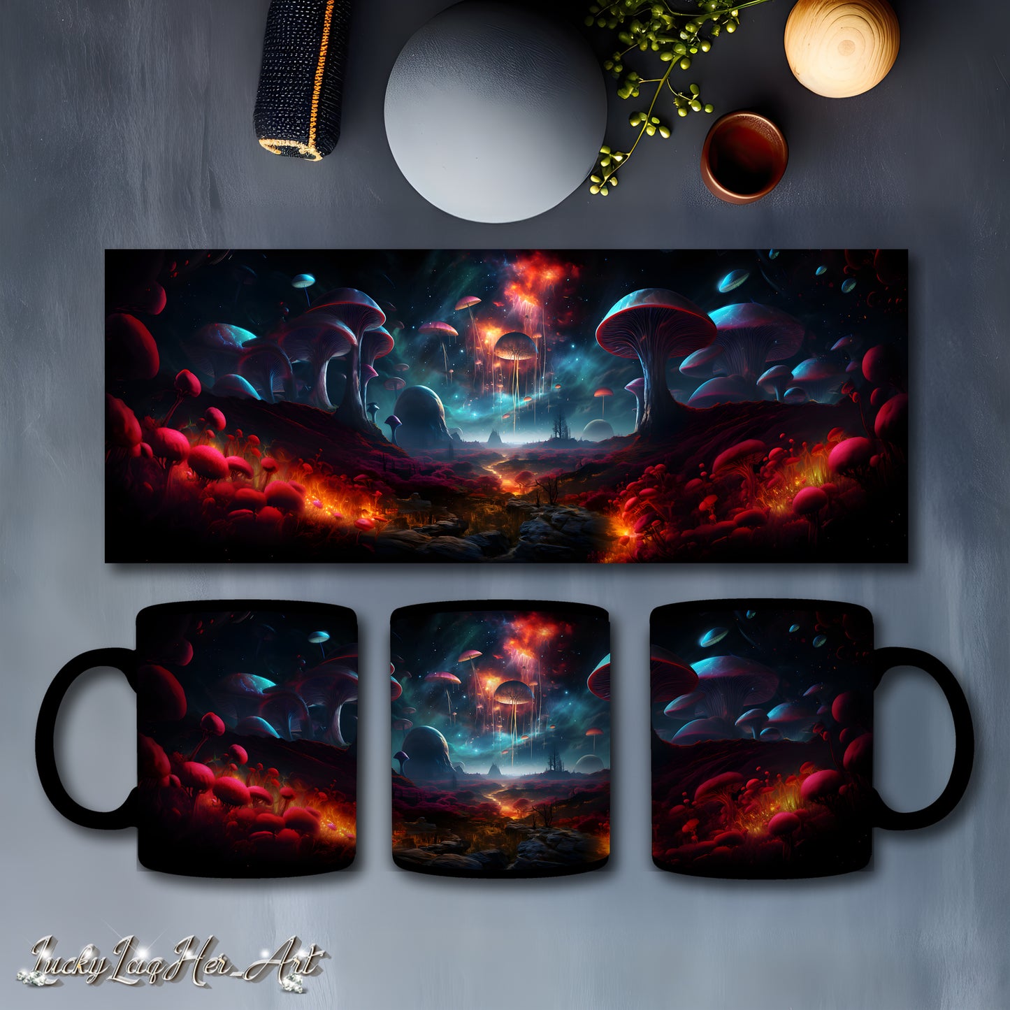 Mushroom Galaxy Mug v4 - Black Mug