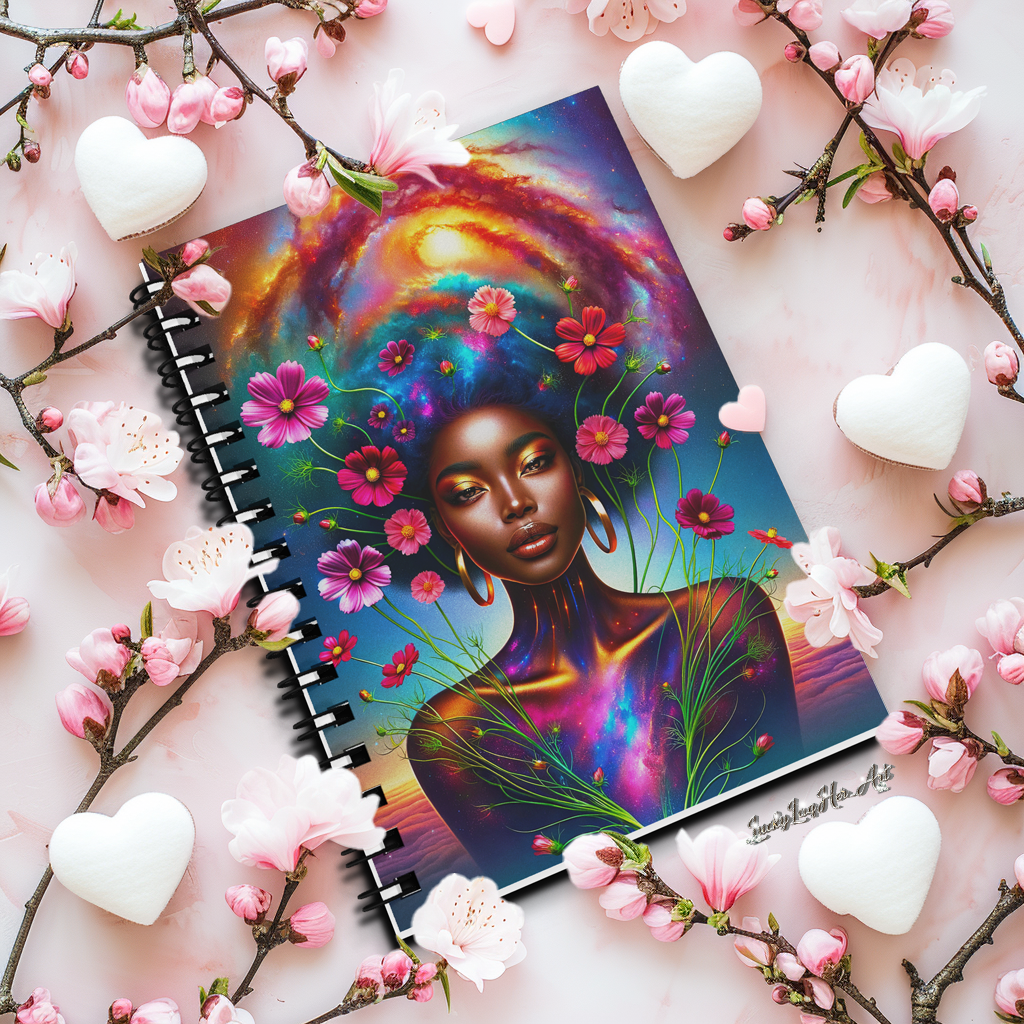 Universe's Love Blossom: African Beauty and Space Floral Fusion – Decorative Journal - v1