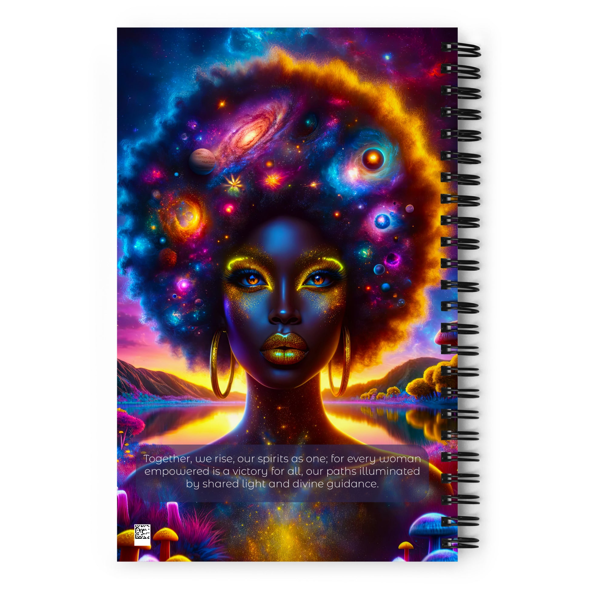 Empowering 'Galactic Inspiration: Cosmic Muse' Journal for Daily Creativity and Reflection, with a Vivid Galaxy-themed Cover Design and Sturdy Spiral Binding.