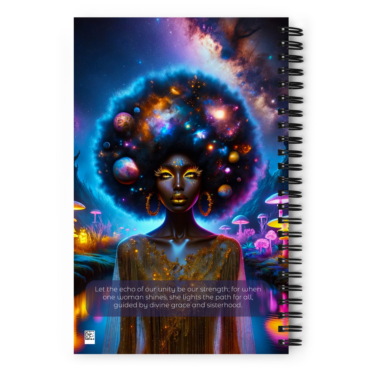 Empowering 'Galactic Inspiration: Cosmic Muse' Journal for Daily Creativity and Reflection, with a Vivid Galaxy-themed Cover Design and Sturdy Spiral Binding.