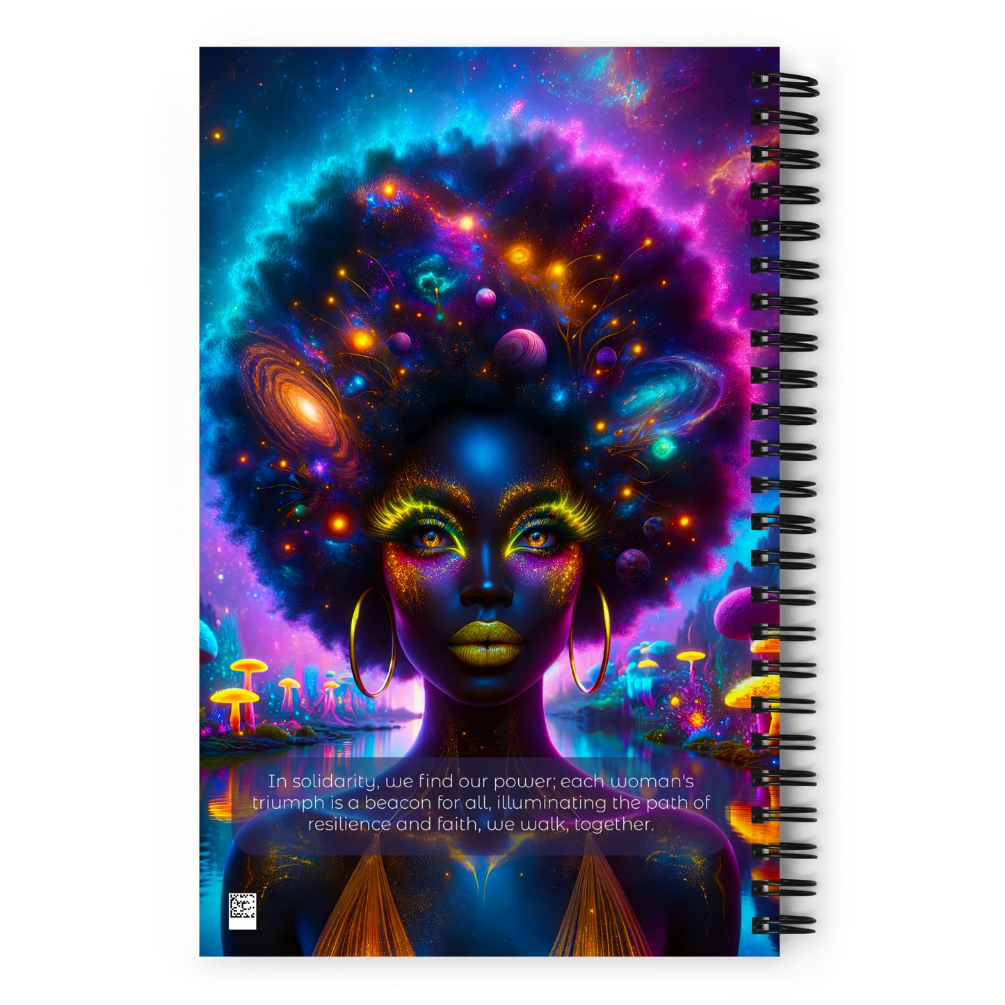 Empowering 'Galactic Inspiration: Cosmic Muse' Journal for Daily Creativity and Reflection, with a Vivid Galaxy-themed Cover Design and Sturdy Spiral Binding.