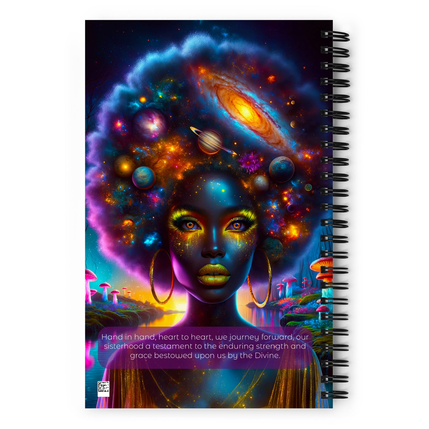 Empowering 'Galactic Inspiration: Cosmic Muse' Journal for Daily Creativity and Reflection, with a Vivid Galaxy-themed Cover Design and Sturdy Spiral Binding.