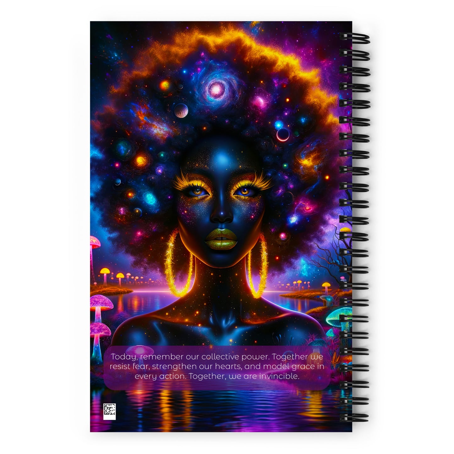 Empowering 'Galactic Inspiration: Cosmic Muse' Journal for Daily Creativity and Reflection, with a Vivid Galaxy-themed Cover Design and Sturdy Spiral Binding.