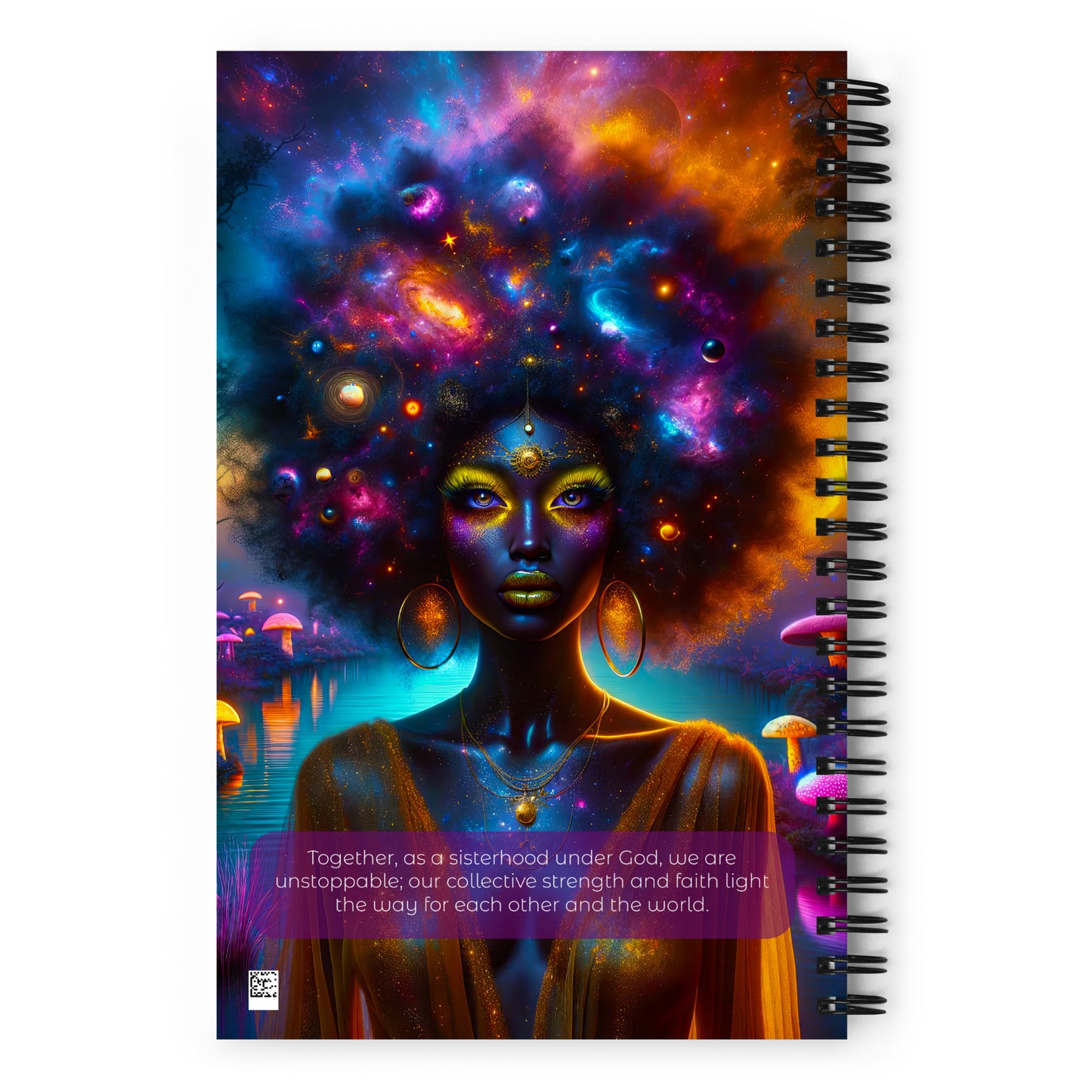 Empowering 'Galactic Inspiration: Cosmic Muse' Journal for Daily Creativity and Reflection, with a Vivid Galaxy-themed Cover Design and Sturdy Spiral Binding.