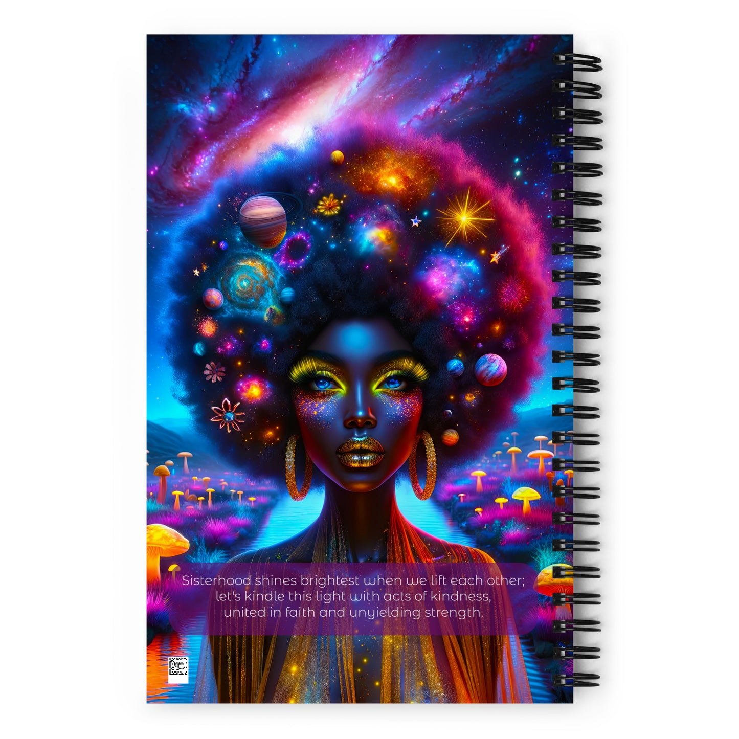 Empowering 'Galactic Inspiration: Cosmic Muse' Journal for Daily Creativity and Reflection, with a Vivid Galaxy-themed Cover Design and Sturdy Spiral Binding.