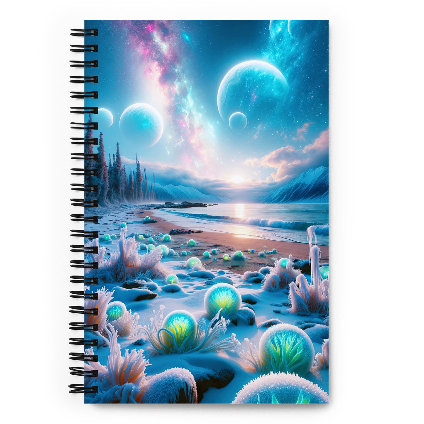 Serene Alien Beach v3 Spiral Journal - Unique Sci-Fi Fantasy Notebook