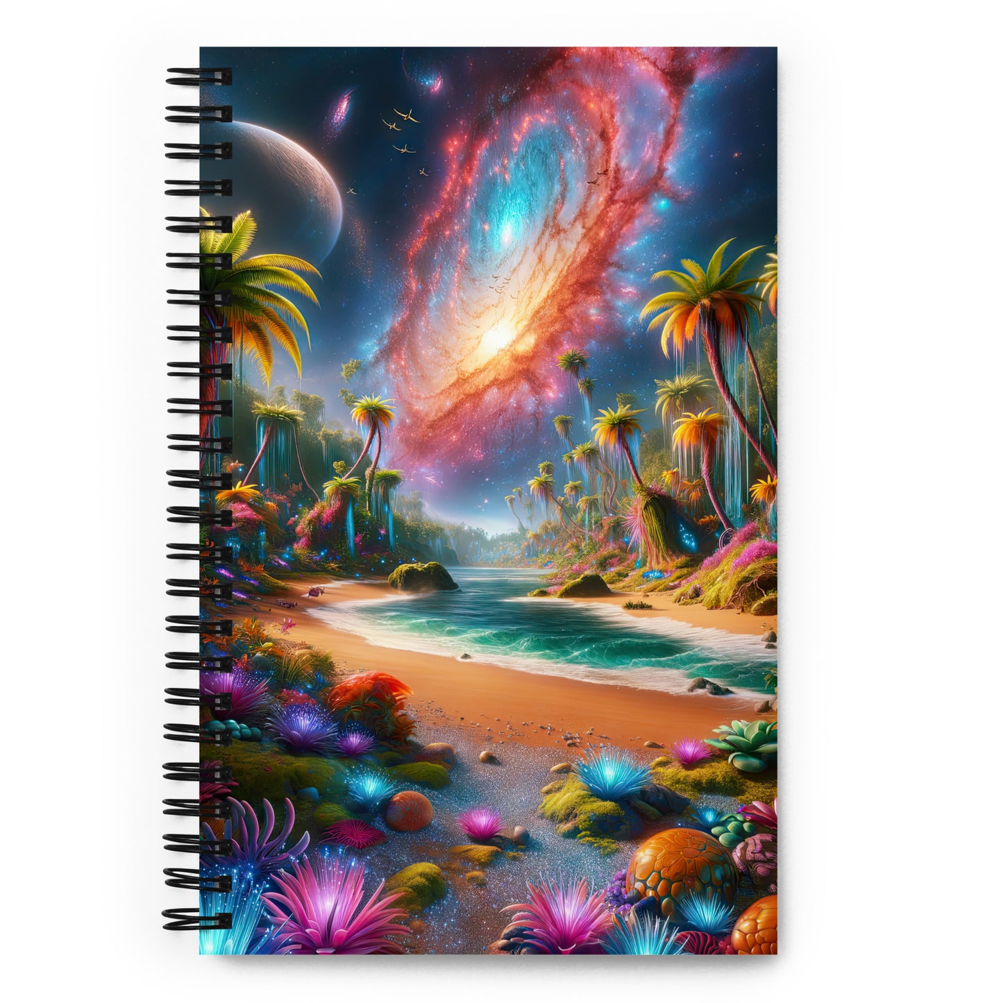 Serene Alien Beach v2 Spiral Journal - Unique Sci-Fi Fantasy Notebook