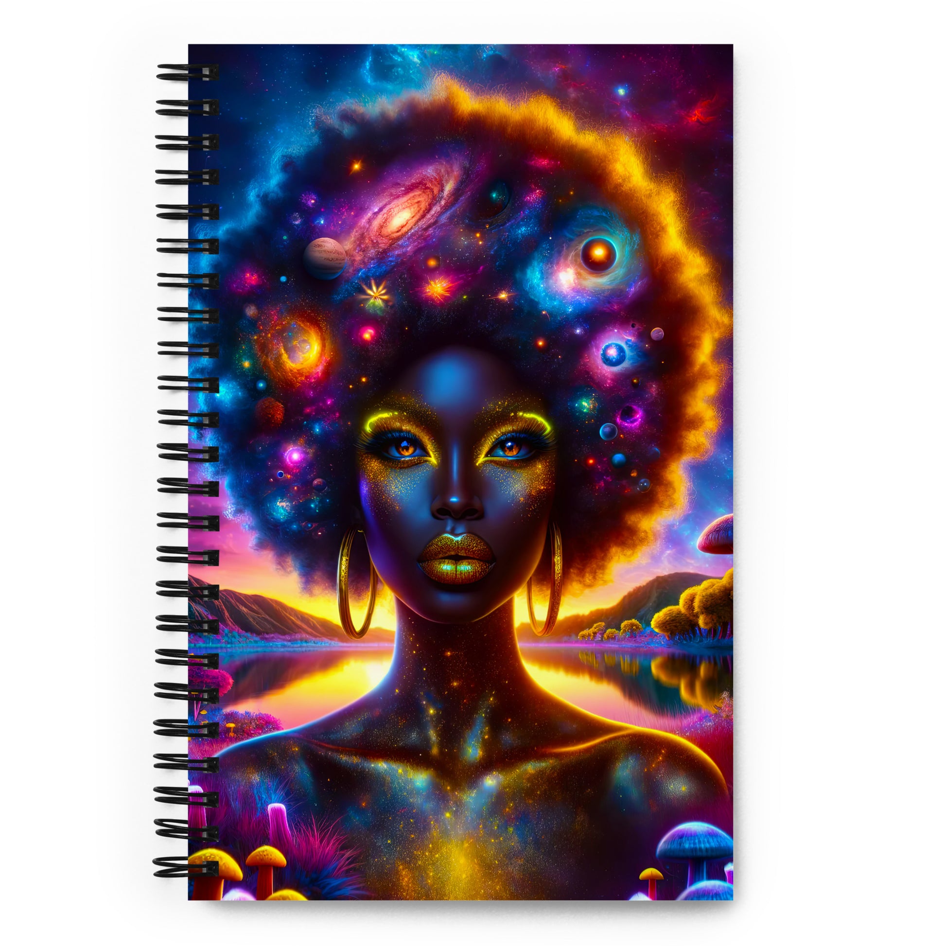 Empowering 'Galactic Inspiration: Cosmic Muse' Journal for Daily Creativity and Reflection, with a Vivid Galaxy-themed Cover Design and Sturdy Spiral Binding.