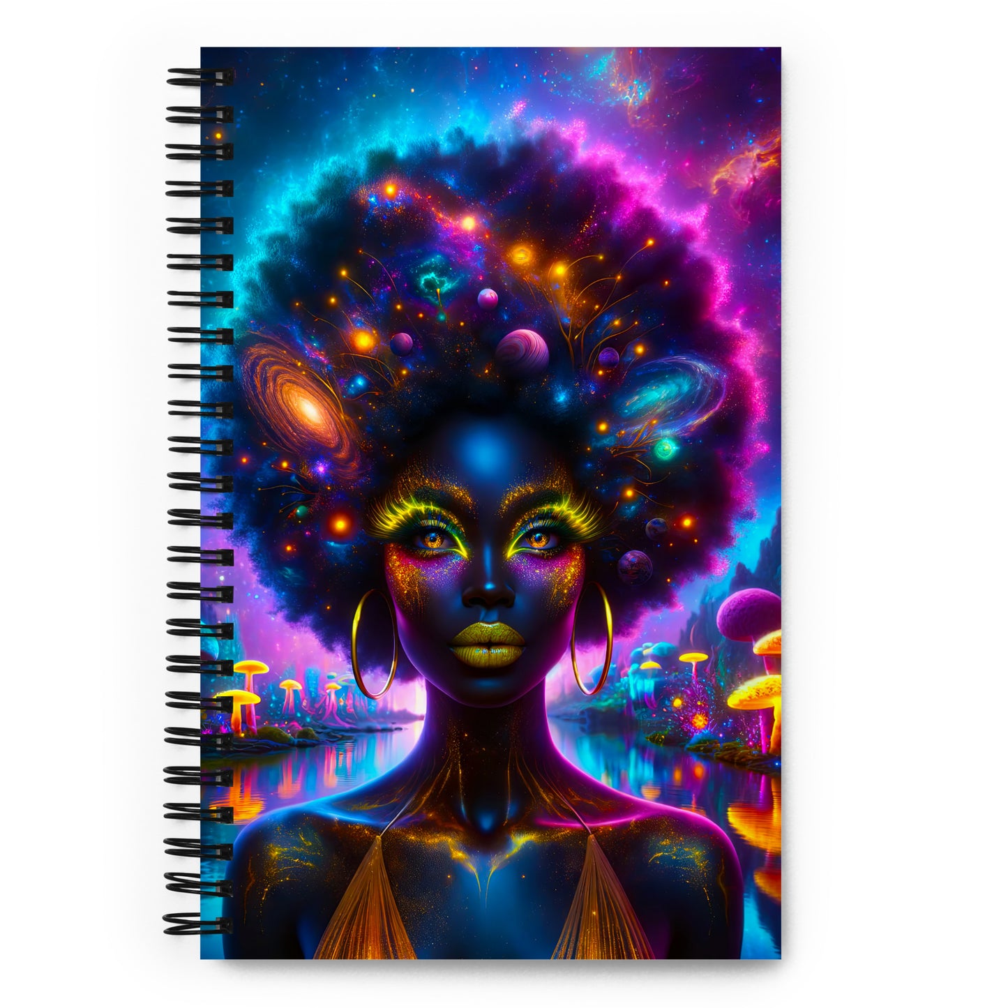 Empowering 'Galactic Inspiration: Cosmic Muse' Journal for Daily Creativity and Reflection, with a Vivid Galaxy-themed Cover Design and Sturdy Spiral Binding.