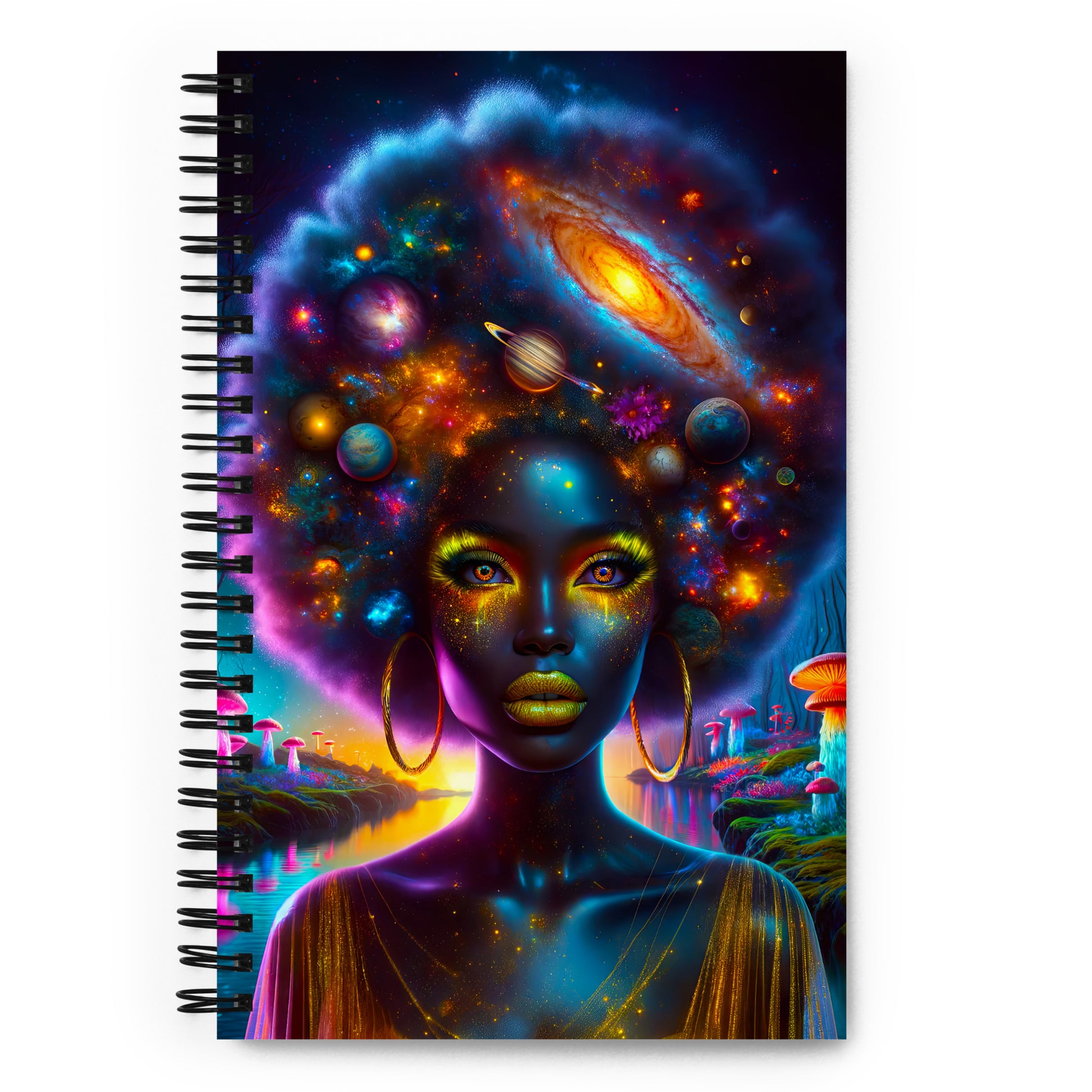 Empowering 'Galactic Inspiration: Cosmic Muse' Journal for Daily Creativity and Reflection, with a Vivid Galaxy-themed Cover Design and Sturdy Spiral Binding.