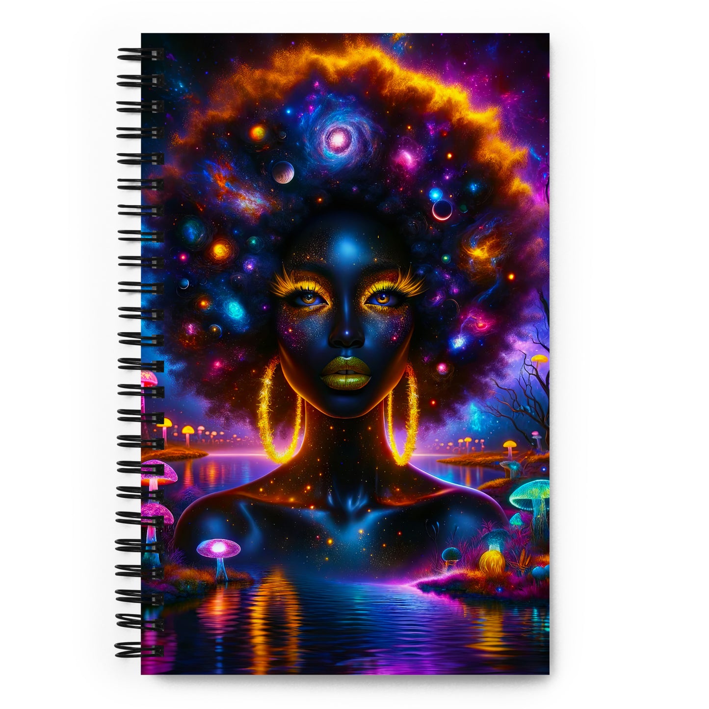 Empowering 'Galactic Inspiration: Cosmic Muse' Journal for Daily Creativity and Reflection, with a Vivid Galaxy-themed Cover Design and Sturdy Spiral Binding.