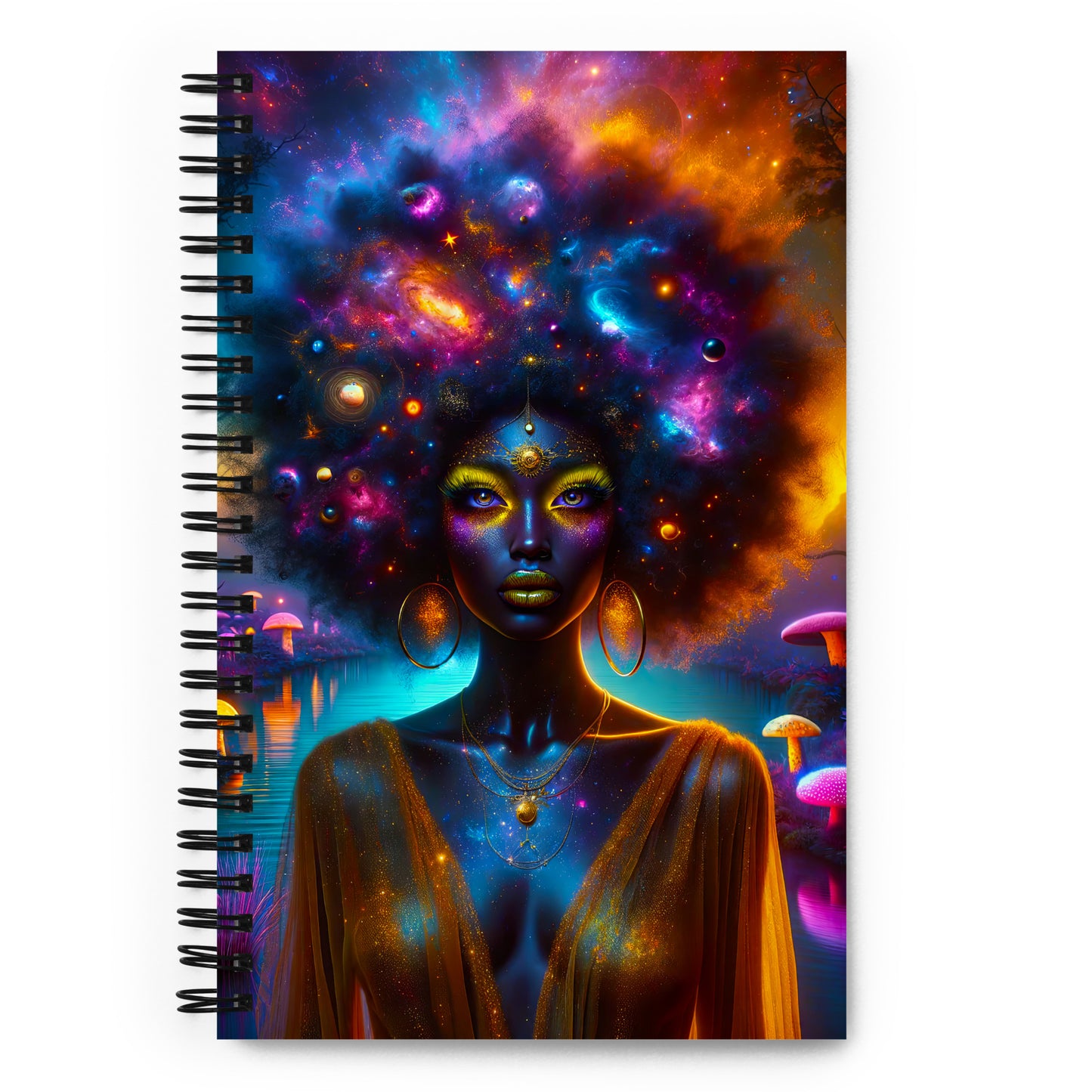 Empowering 'Galactic Inspiration: Cosmic Muse' Journal for Daily Creativity and Reflection, with a Vivid Galaxy-themed Cover Design and Sturdy Spiral Binding.