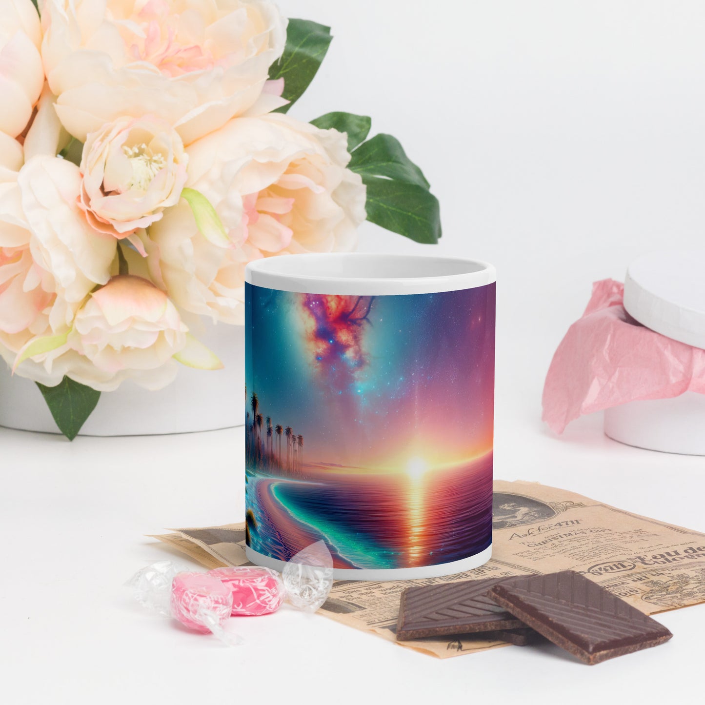 Serene Alien Beach v1 Mug Wrap 11oz - Unique Space-Themed Artistic Mugs