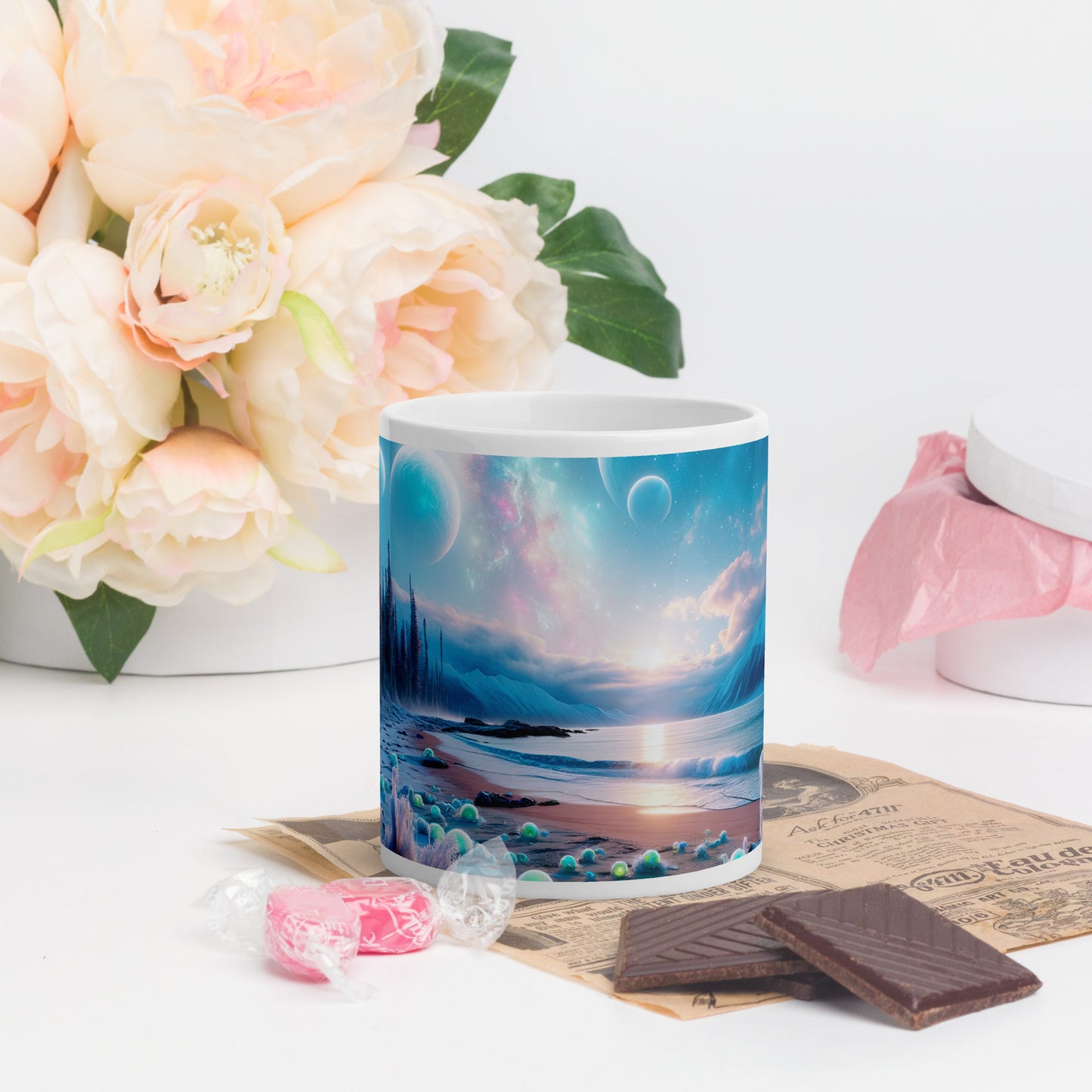 Serene Alien Beach v3 Mug Wrap 11oz - Unique Space-Themed Artistic Mugs