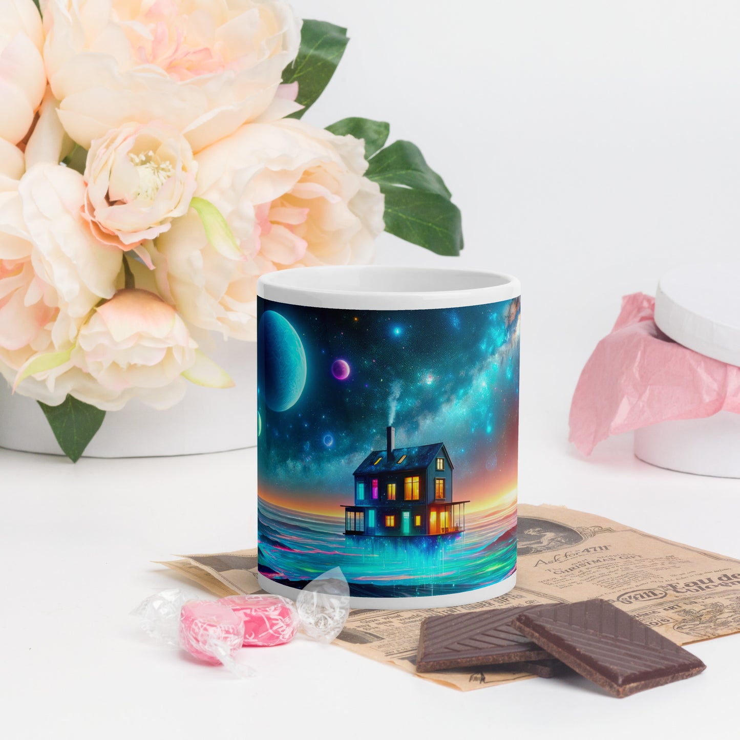 Cosmic Sanctuary: Interstellar Abode Amidst Nebulae - Mug Wrap v1 - 11oz