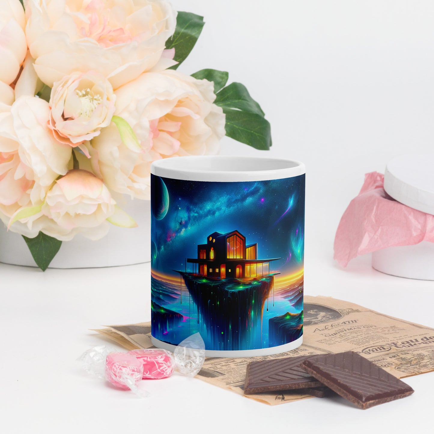 Cosmic Sanctuary: Interstellar Abode Amidst Nebulae - Mug Wrap v3 - 11oz