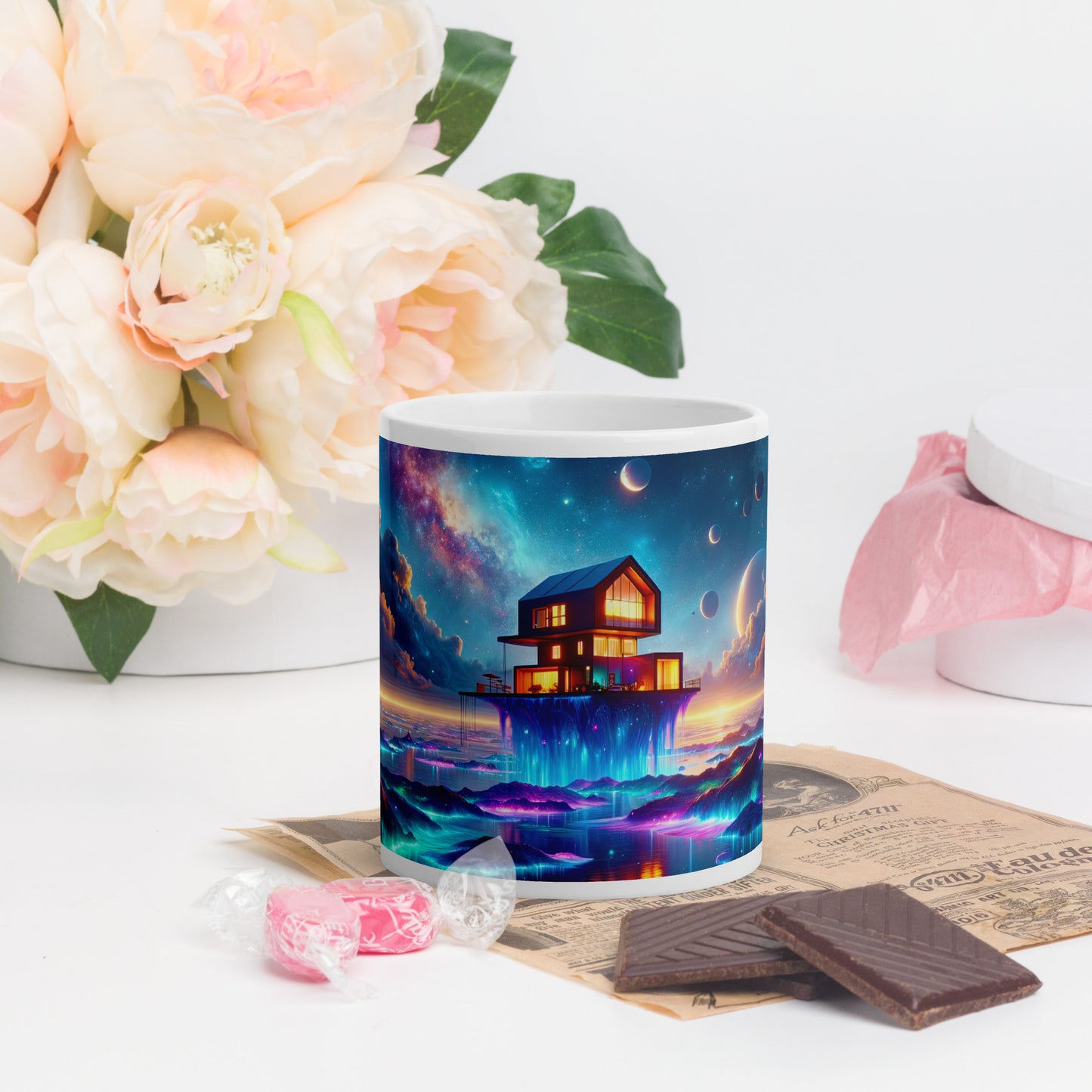 Cosmic Sanctuary: Interstellar Abode Amidst Nebulae - Mug Wrap v4 - 11oz