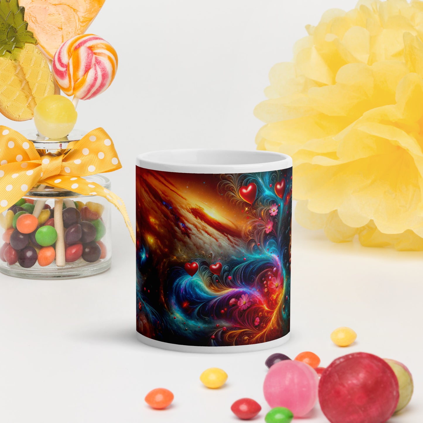 Universe's Love Blossom: African Beauty and Space Floral Fusion – Mug Wrap v4 -11oz