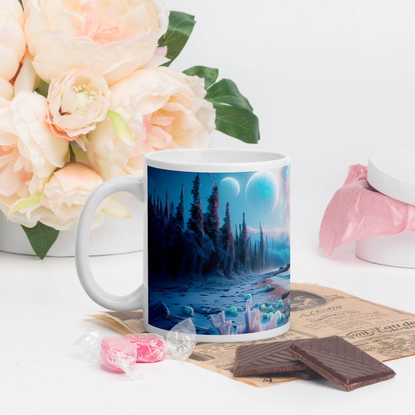 Serene Alien Beach v3 Mug Wrap 11oz - Unique Space-Themed Artistic Mugs