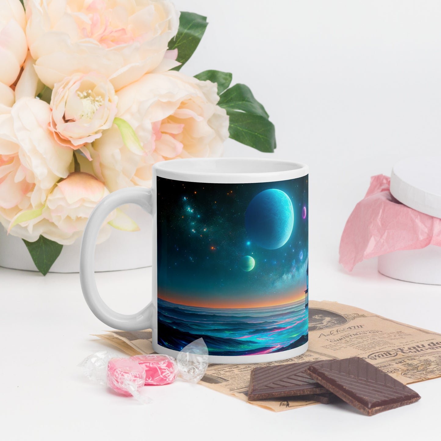 Cosmic Sanctuary: Interstellar Abode Amidst Nebulae - Mug Wrap v1 - 11oz