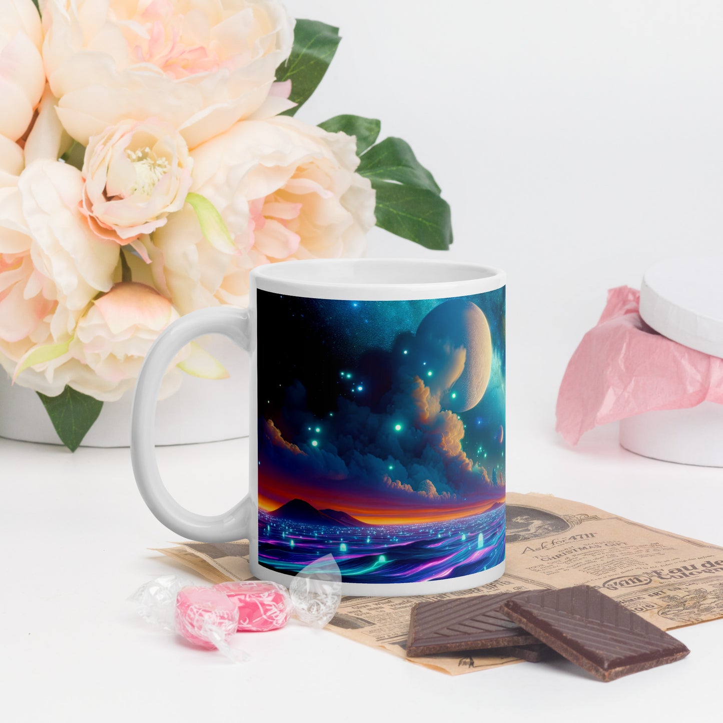 Cosmic Sanctuary: Interstellar Abode Amidst Nebulae - Mug Wrap v2 - 11oz