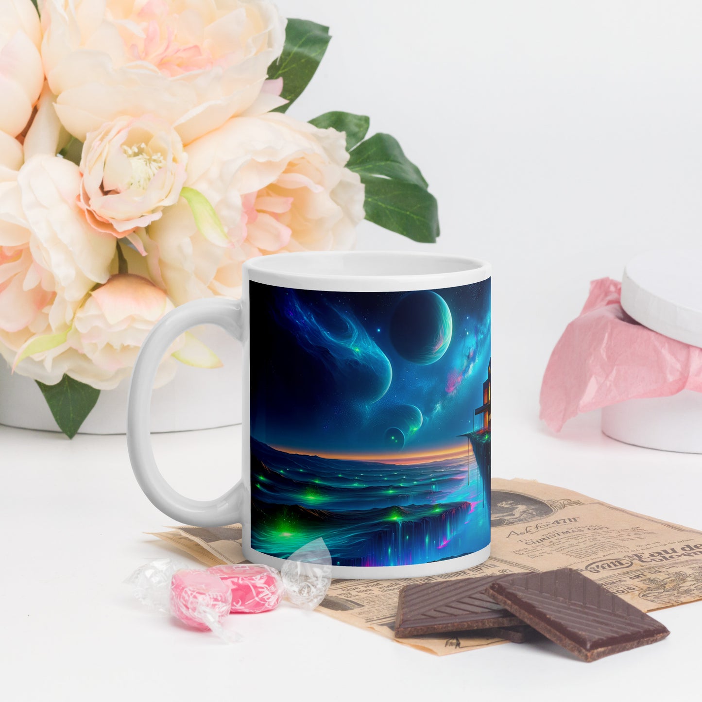 Cosmic Sanctuary: Interstellar Abode Amidst Nebulae - Mug Wrap v3 - 11oz