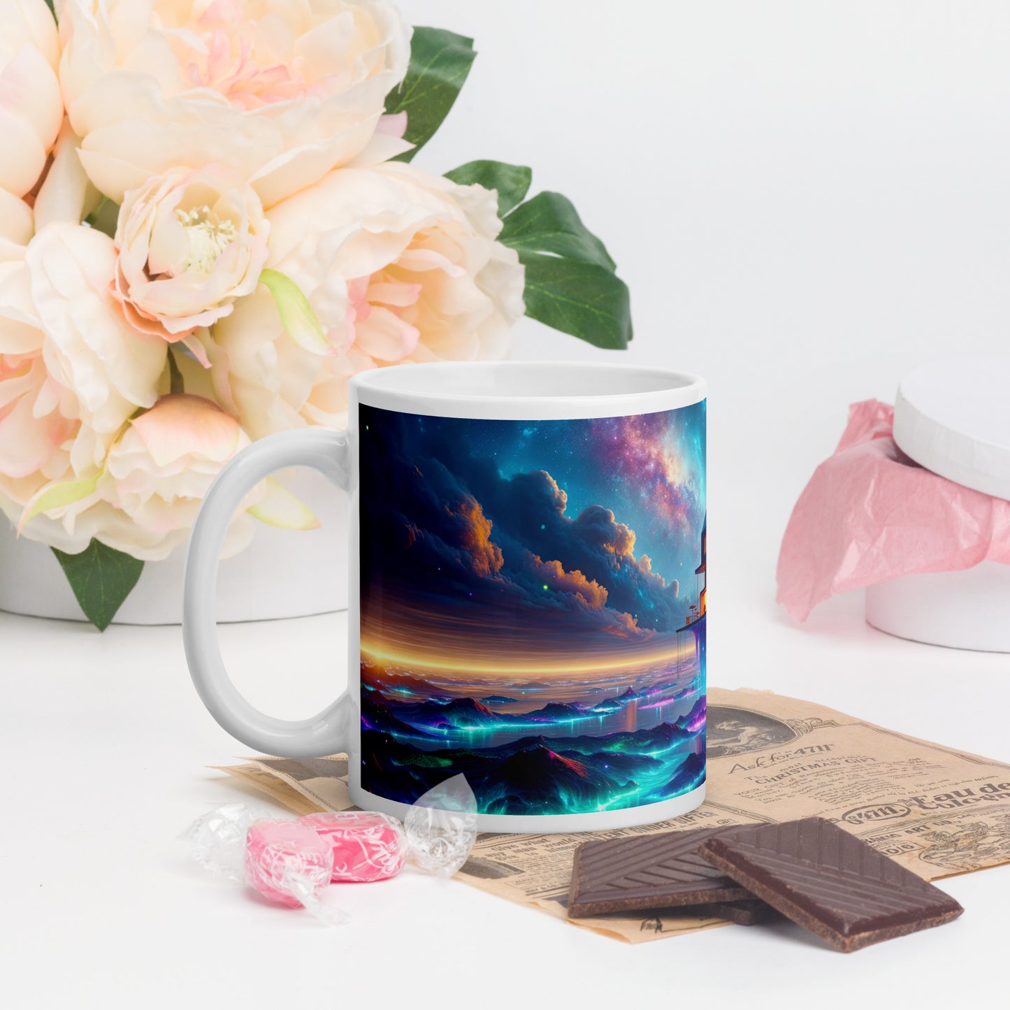 Cosmic Sanctuary: Interstellar Abode Amidst Nebulae - Mug Wrap v4 - 11oz