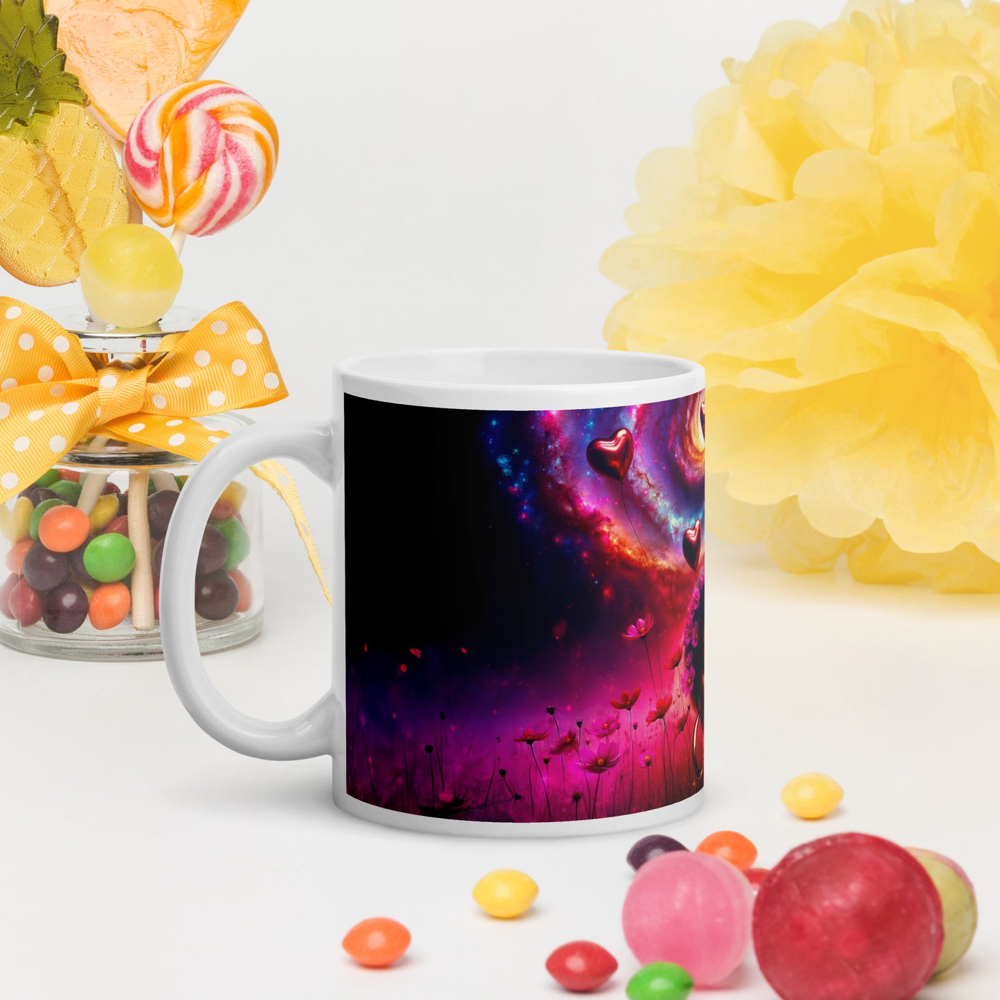 Universe's Love Blossom: African Beauty and Space Floral Fusion – Mug Wrap v2 -11oz