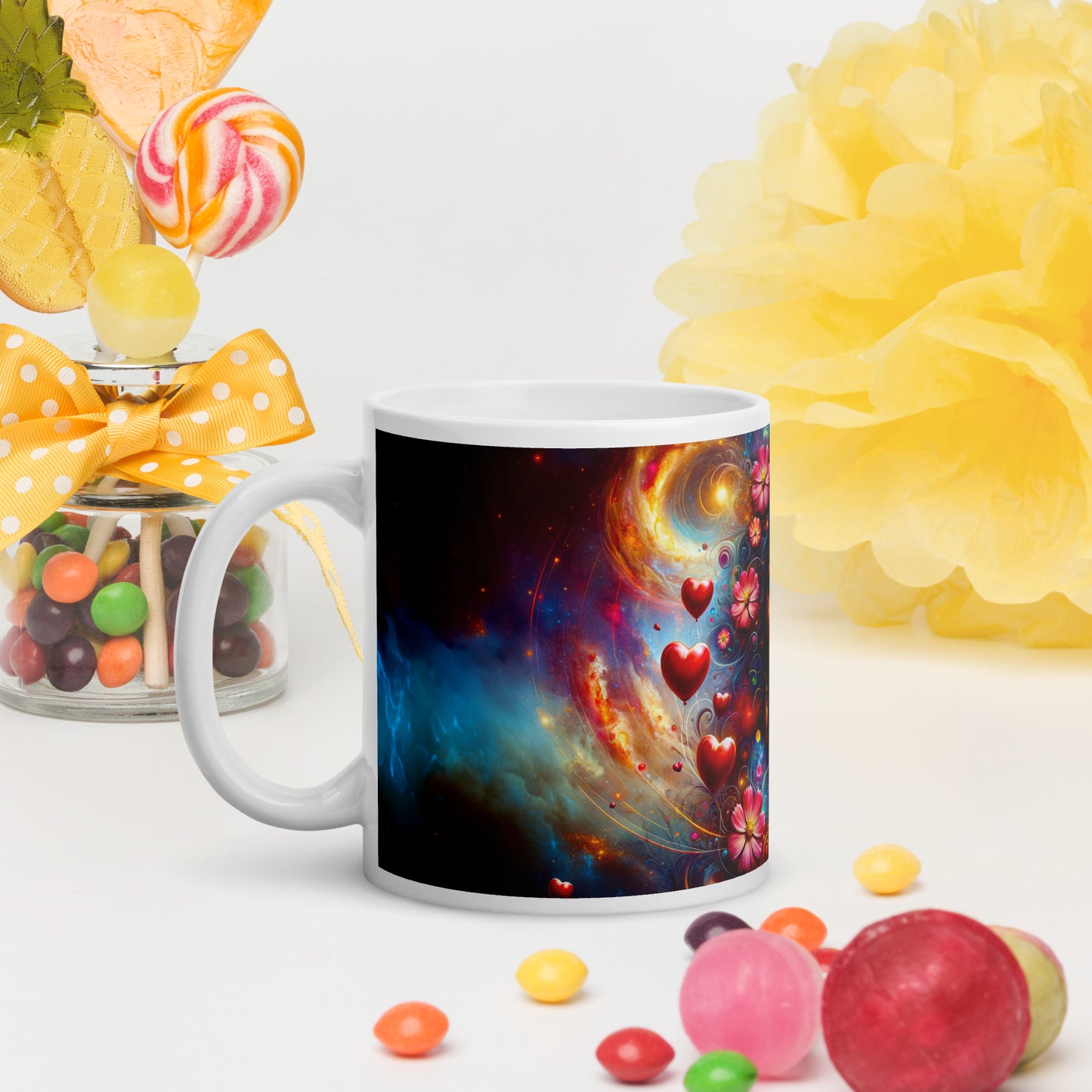 Universe's Love Blossom: African Beauty and Space Floral Fusion – Mug Wrap v3 -11oz