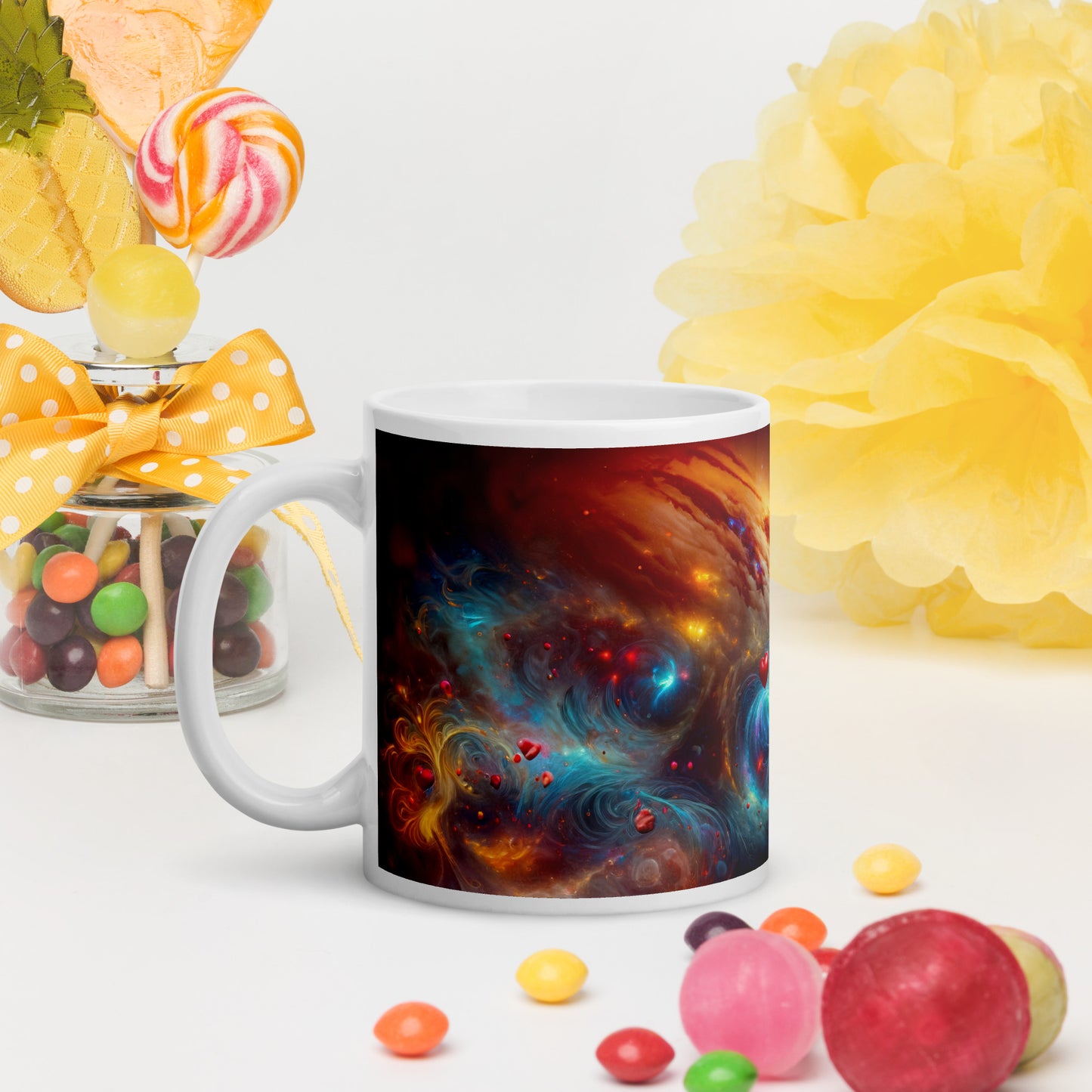 Universe's Love Blossom: African Beauty and Space Floral Fusion – Mug Wrap v4 -11oz