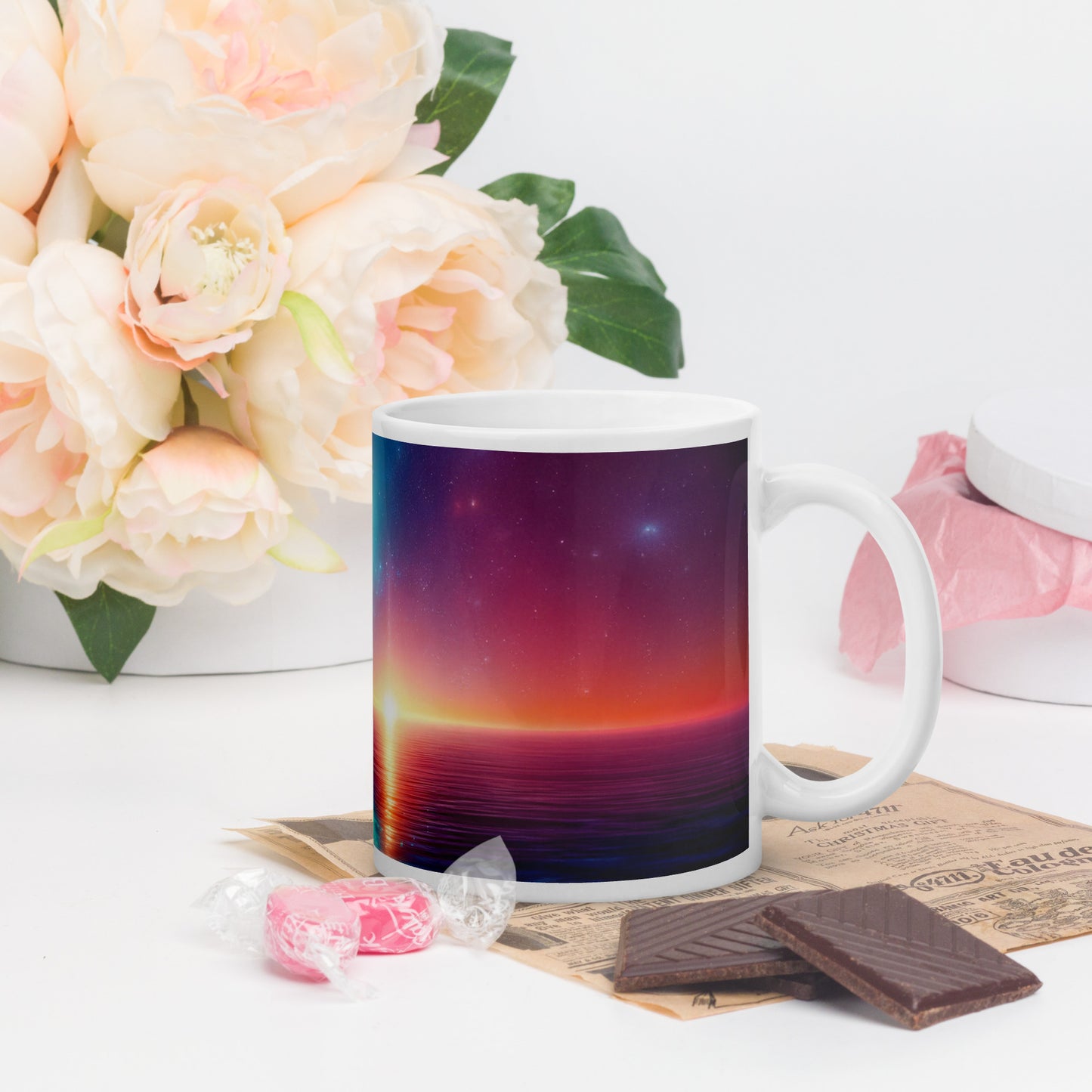 Serene Alien Beach v1 Mug Wrap 11oz - Unique Space-Themed Artistic Mugs