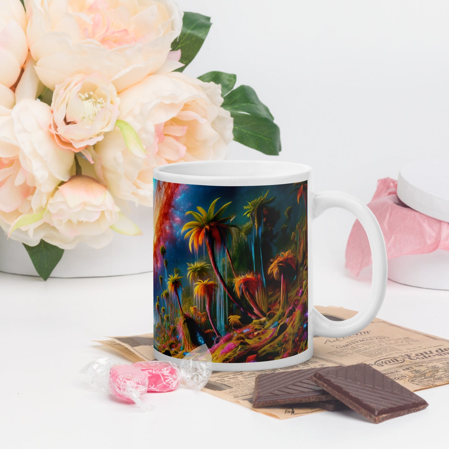 Serene Alien Beach v2 Mug Wrap 11oz - Unique Space-Themed Artistic Mugs