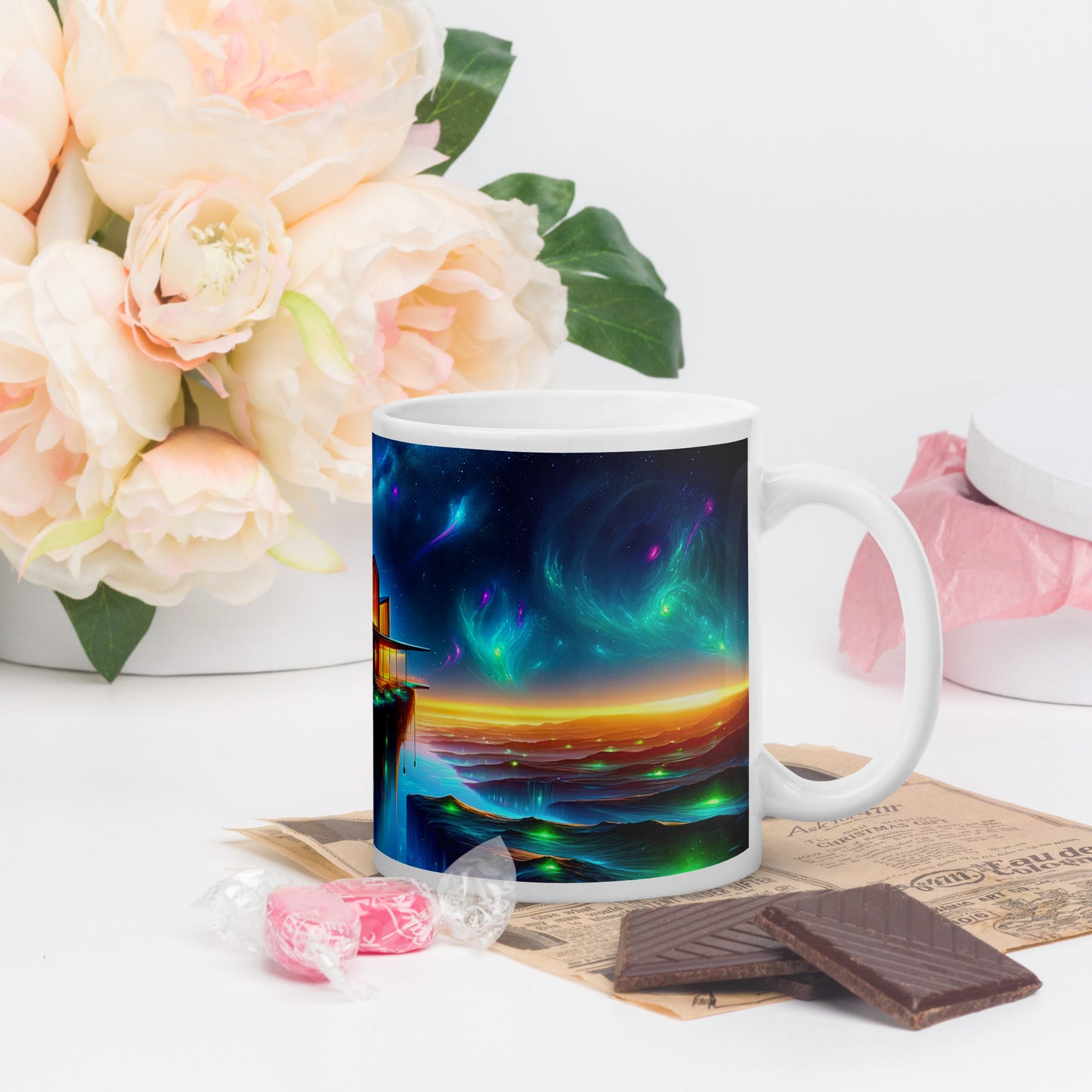 Cosmic Sanctuary: Interstellar Abode Amidst Nebulae - Mug Wrap v3 - 11oz