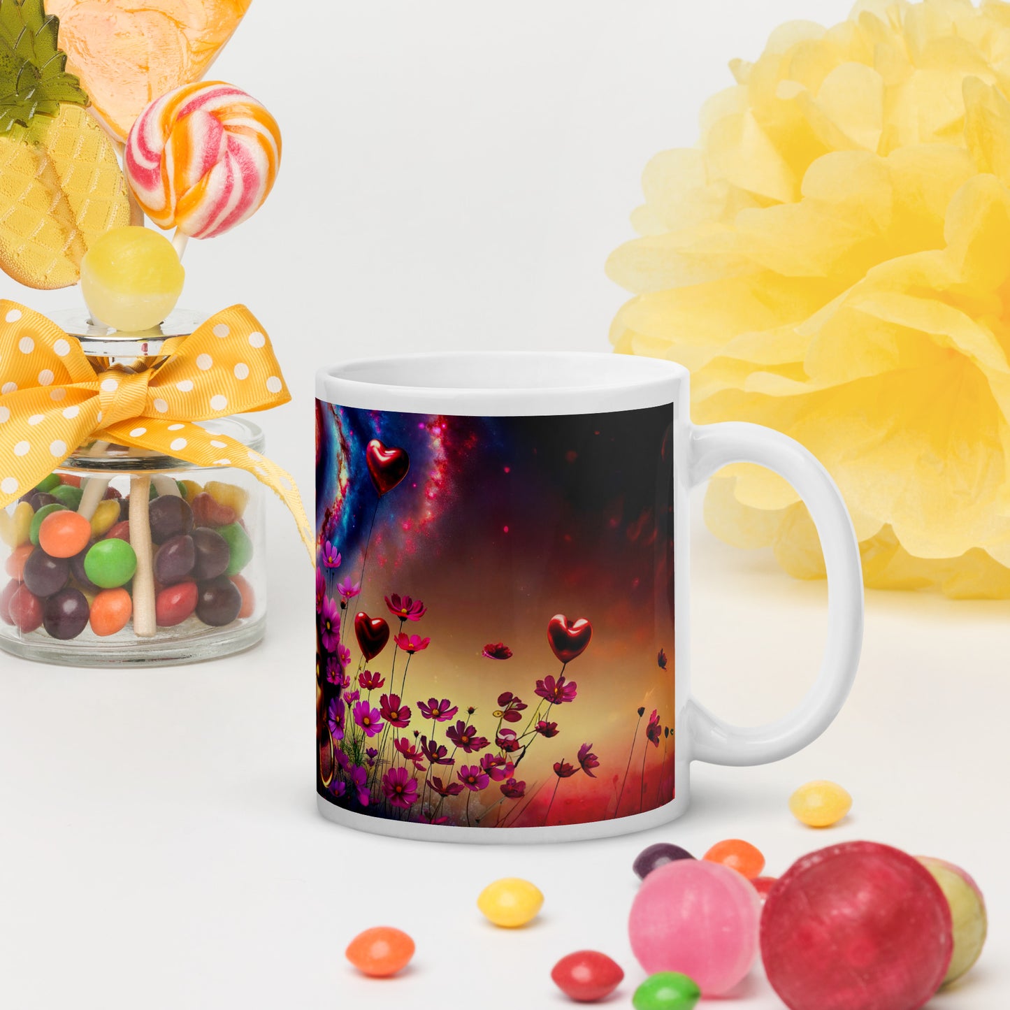 Universe's Love Blossom: African Beauty and Space Floral Fusion – Mug Wrap v2 -11oz