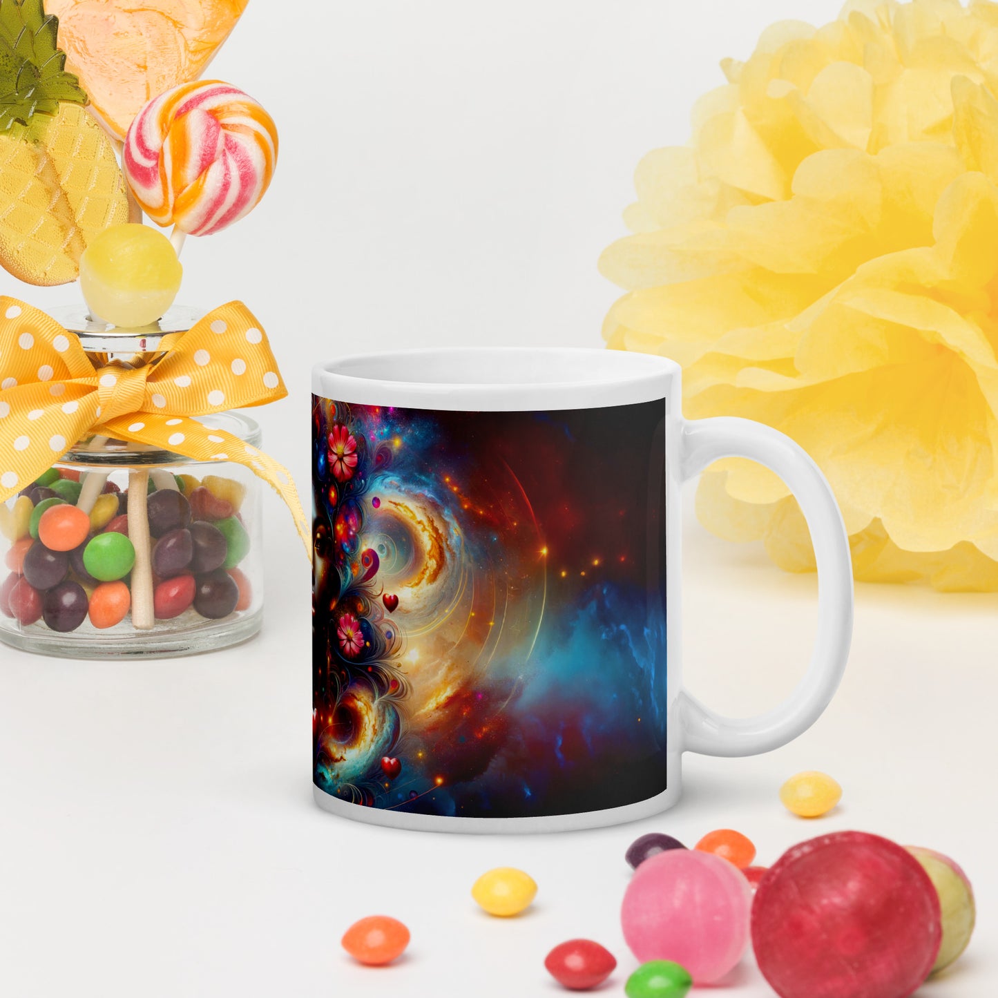 Universe's Love Blossom: African Beauty and Space Floral Fusion – Mug Wrap v3 -11oz