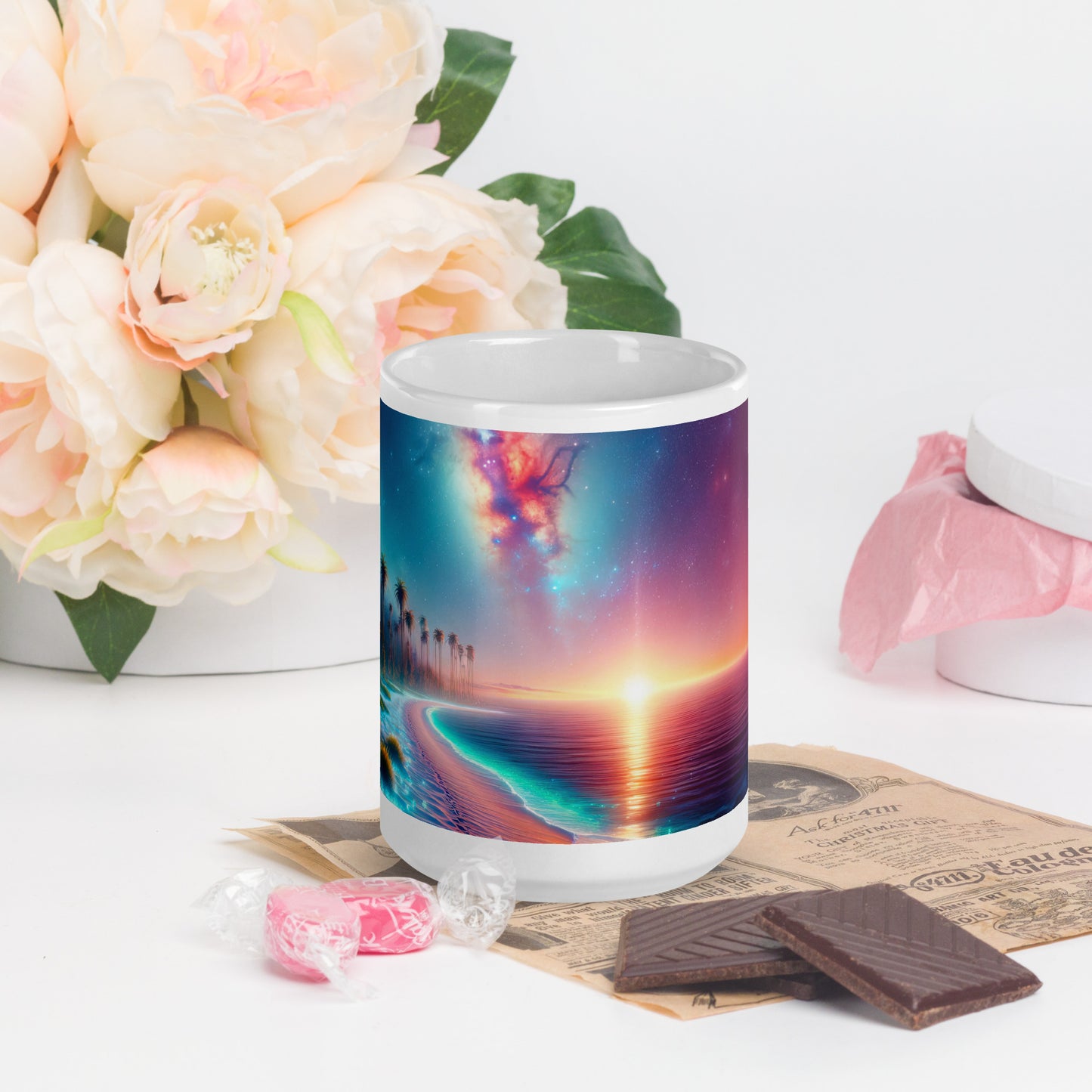 Serene Alien Beach v1 Mug Wrap 15oz - Unique Space-Themed Artistic Mugs