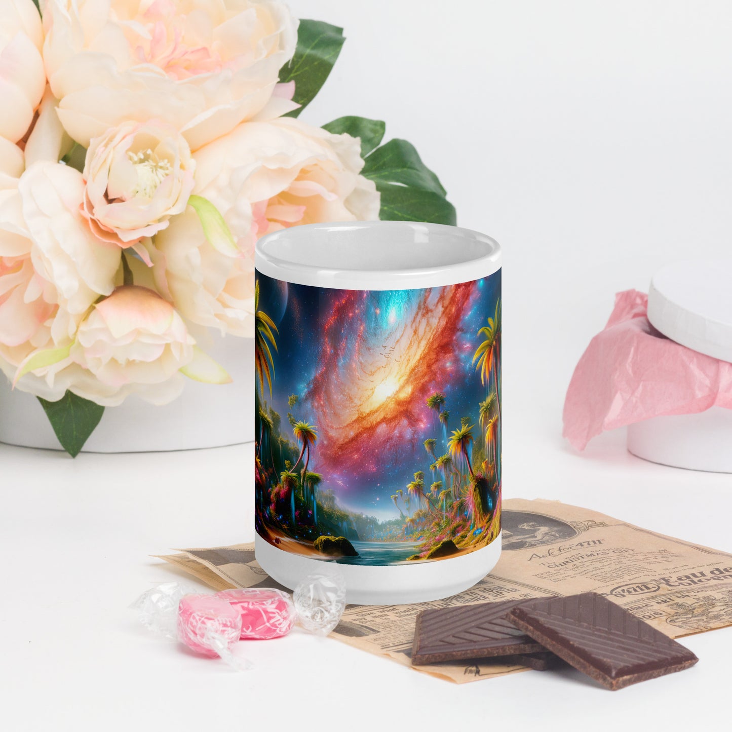 Serene Alien Beach v2 Mug Wrap 15oz - Unique Space-Themed Artistic Mugs