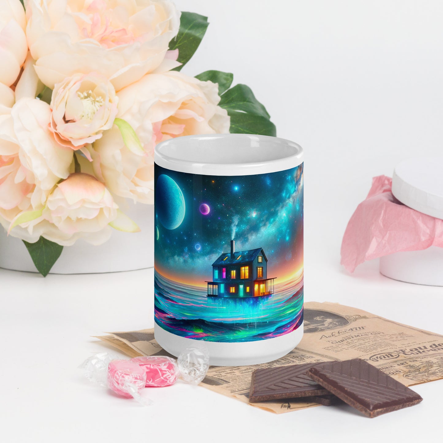 Cosmic Sanctuary: Interstellar Abode Amidst Nebulae - Mug Wrap v1 - 15oz